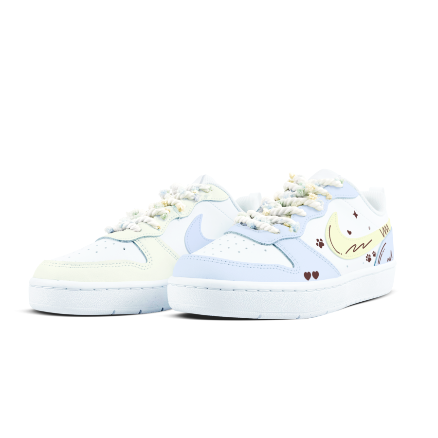 Nike Nike Court Borough Cat Paw Stealing Heart Yellow Blue Mismatched Leather Kids' Skateboarding Shoes Teenagers