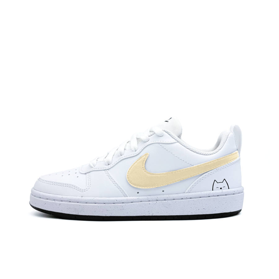 Nike Nike Court Borough Custard Black Cat Synthetic Leather Low top Kids' Skateboarding Shoes Black White Teenagers