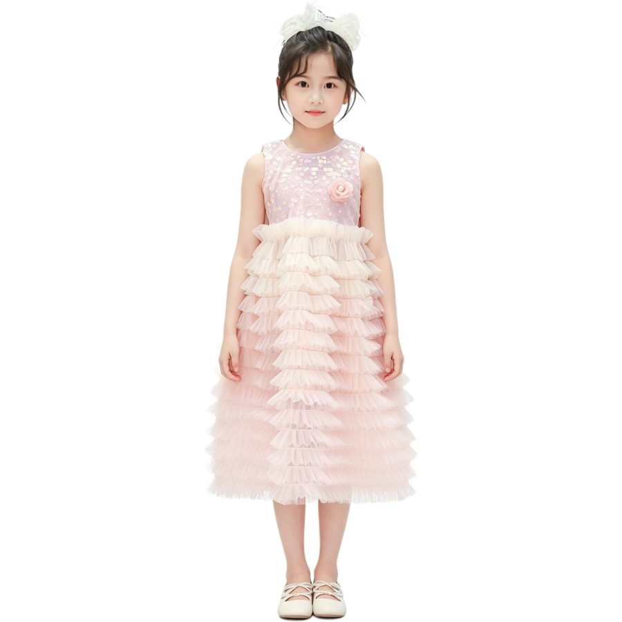 YALU Grade School Dresses Crew Neck Moderate Midi Skirt