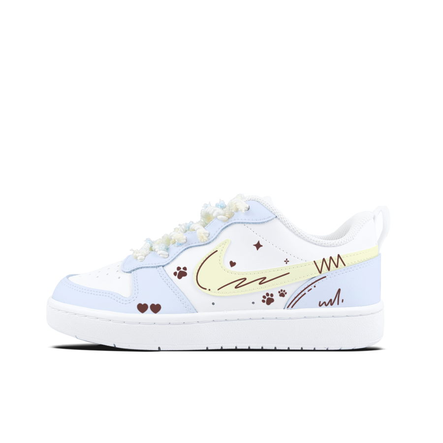 Nike Nike Court Borough Cat Paw Stealing Heart Yellow Hook Kids' Skateboarding Shoes Teenagers