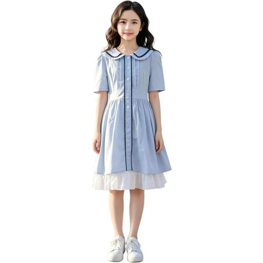 YALU Grade School Dresses Lapel Moderate Midi Skirt