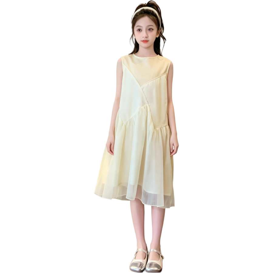YALU Grade School Dresses Crew Neck Moderate Midi Skirt