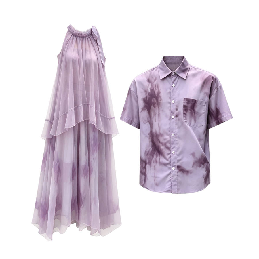 TUSHIFEI Couple Sets Women's Polo Collar Moderate Long Skirt