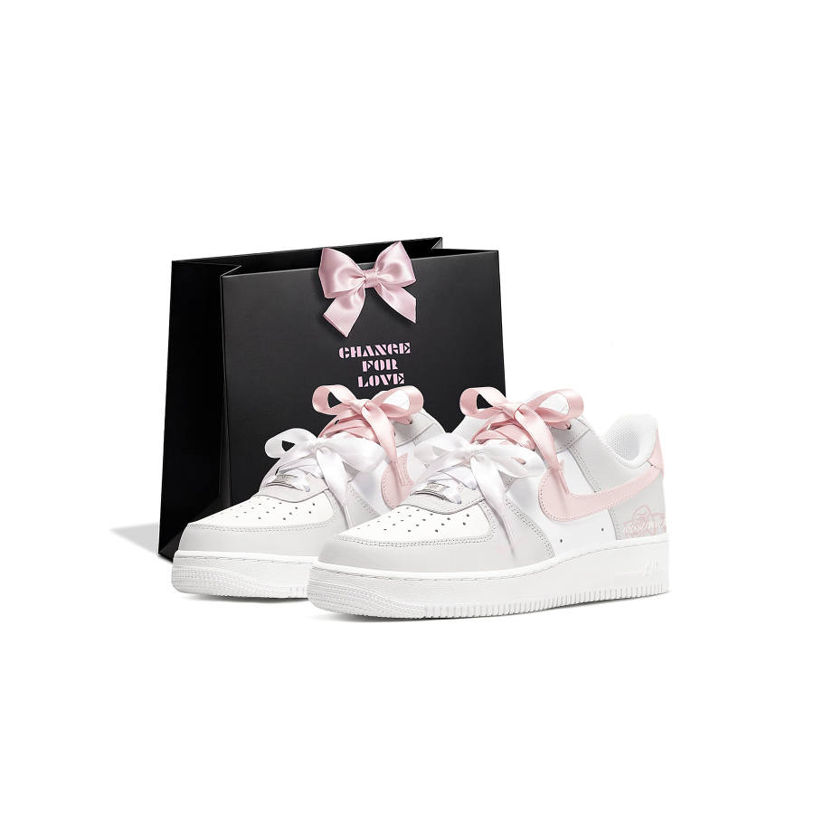 Nike Nike Air Force 1 Couple's Shopping Bag Abrasion Resistant Low top Skateboard Shoes Women's Gray Pink