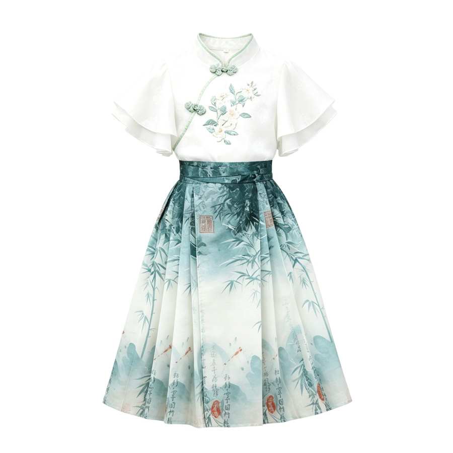 Lanza Kids Hanfu Stand Collar Moderate Midi Skirt