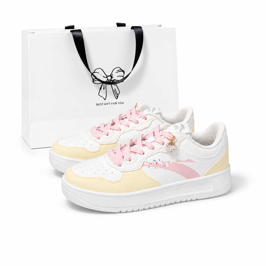 Anta Easy Lightweight Abrasion Resistant Low top Skateboard Shoes Women's Yellow Pink