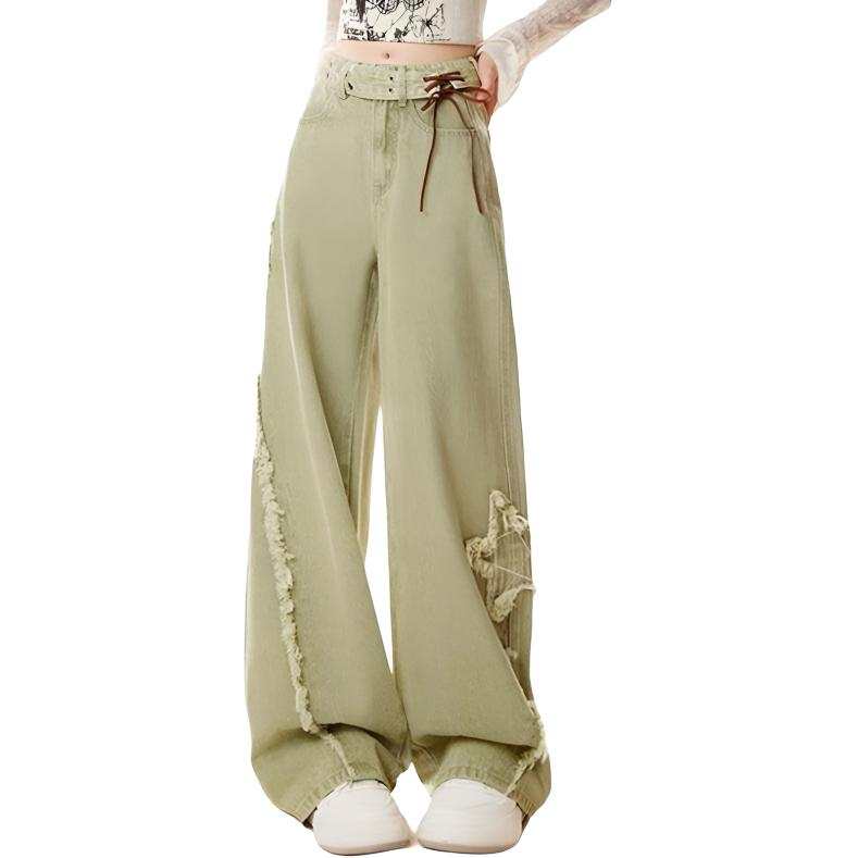 SIXUSICHOU Jeans Women's Green Moderate Wide Leg Pants