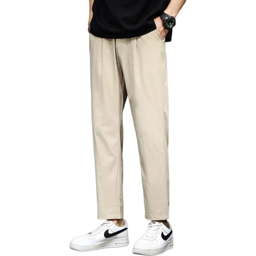 Tonlion Casual Pants Unisex Khaki Thin Straight Fit Pants