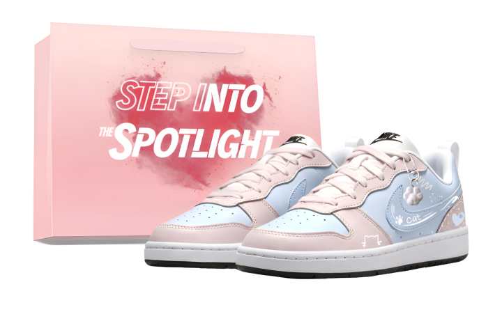 Nike Nike Court Borough Blue Pink Meow Star Synthetic Leather Slip Resistant Abrasion Resistant Low top