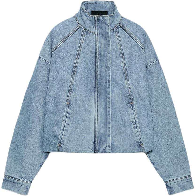 ZARA Denim Jackets Women's Light Blue Stand Collar Moderate