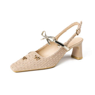 Lanza Chunky Heel High Heels Women's Apricot