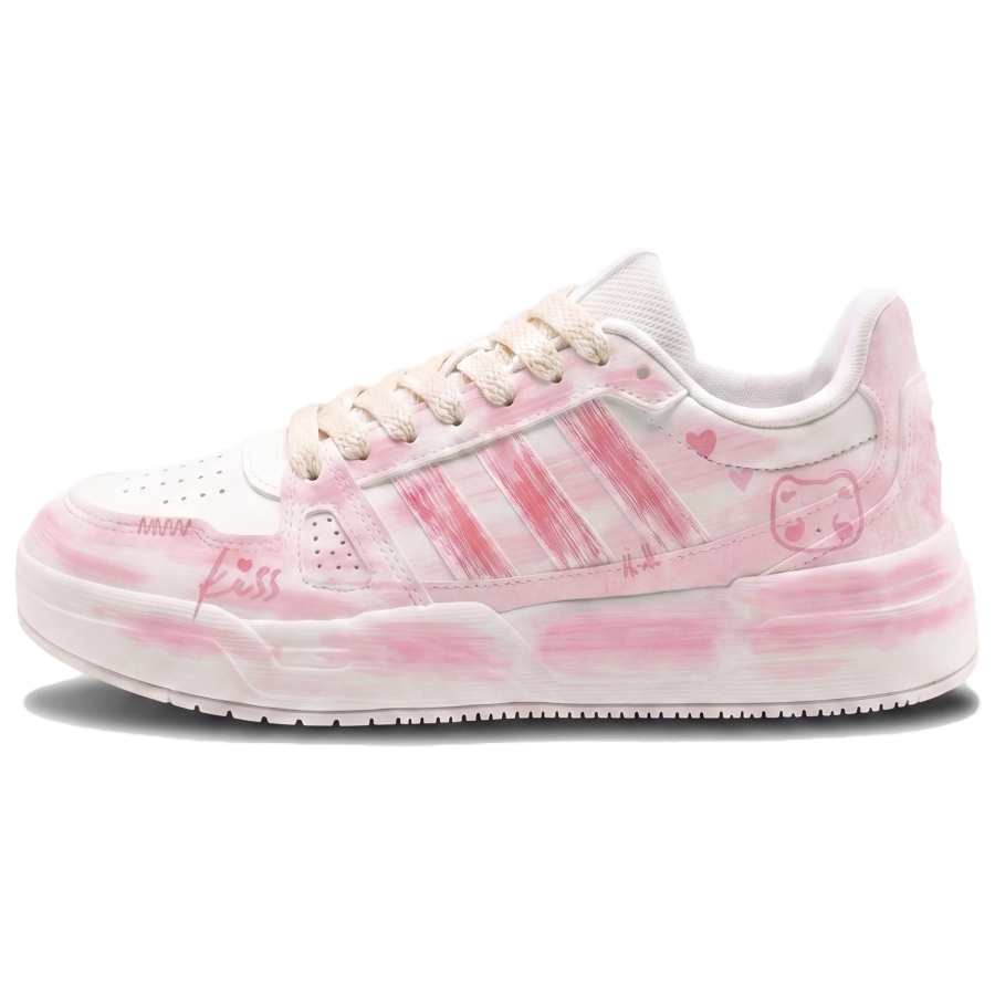 Adidas Adidas Fabric Abrasion Resistant Breathable Low top Running Shoes Women's Pink White