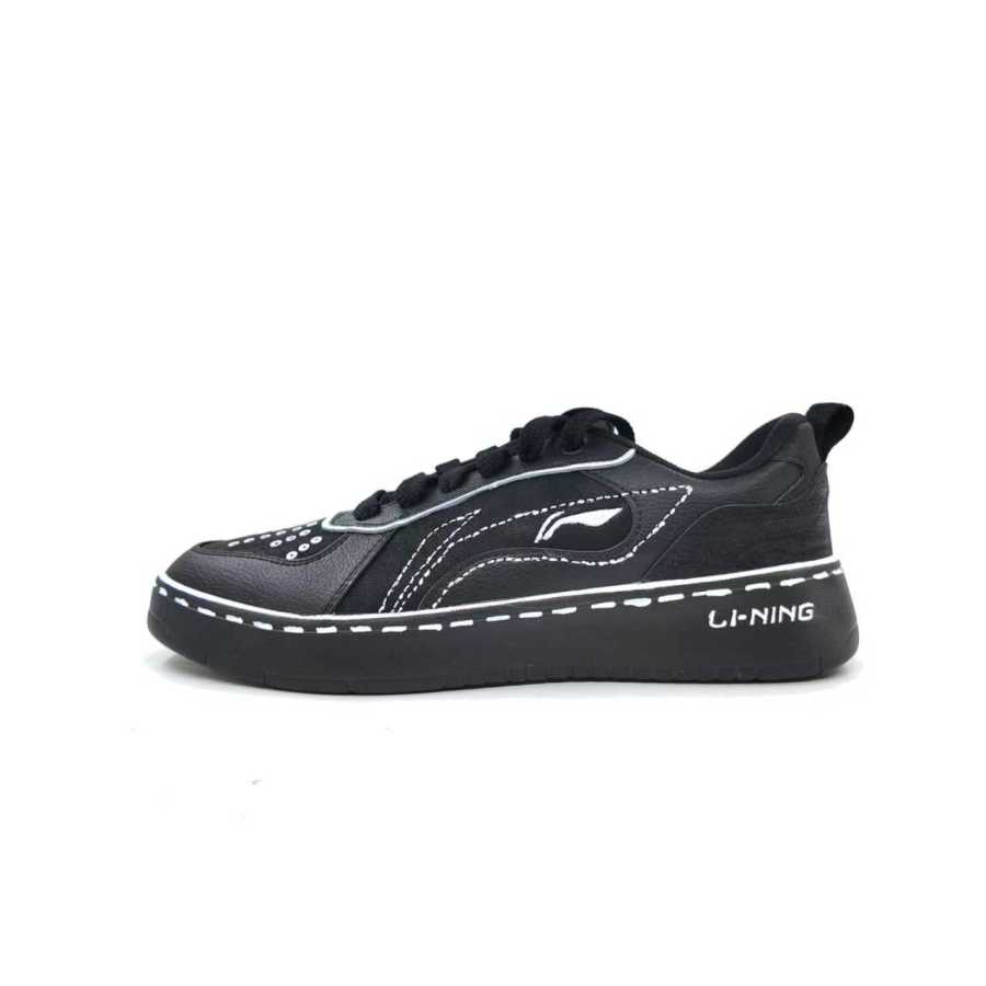 Li-Ning Li Ning Wheat Age Synthetic Leather Abrasion Resistant Lightweight Low top Skateboard Shoes Men's Black White