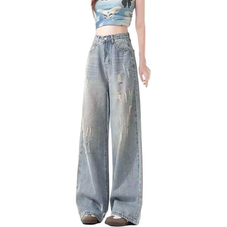 SIXUSICHOU Jeans Women's Blue Thin Wide Leg Pants