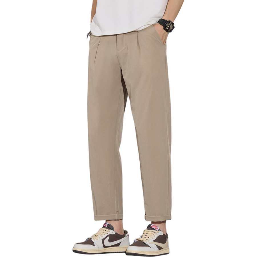 Tonlion Casual Pants Unisex Khaki Thin Straight Fit Pants