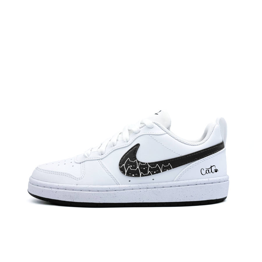 Nike Nike Court Borough Duoduo Kitten Synthetic Leather Low top Kids' Skateboarding Shoes Black White Teenagers