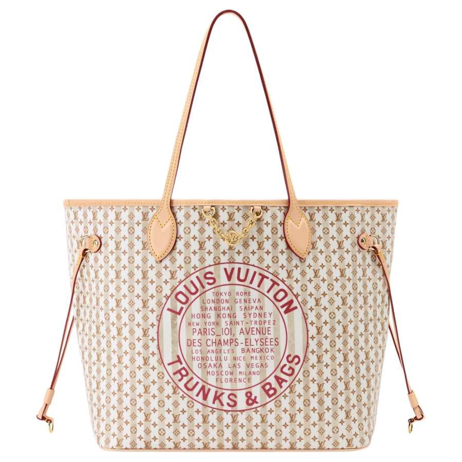LOUIS VUITTON NEVERFULL Coated Canvas With Artificial Leather Tote Handbag, Shoulder Bag Medium Women's Nude