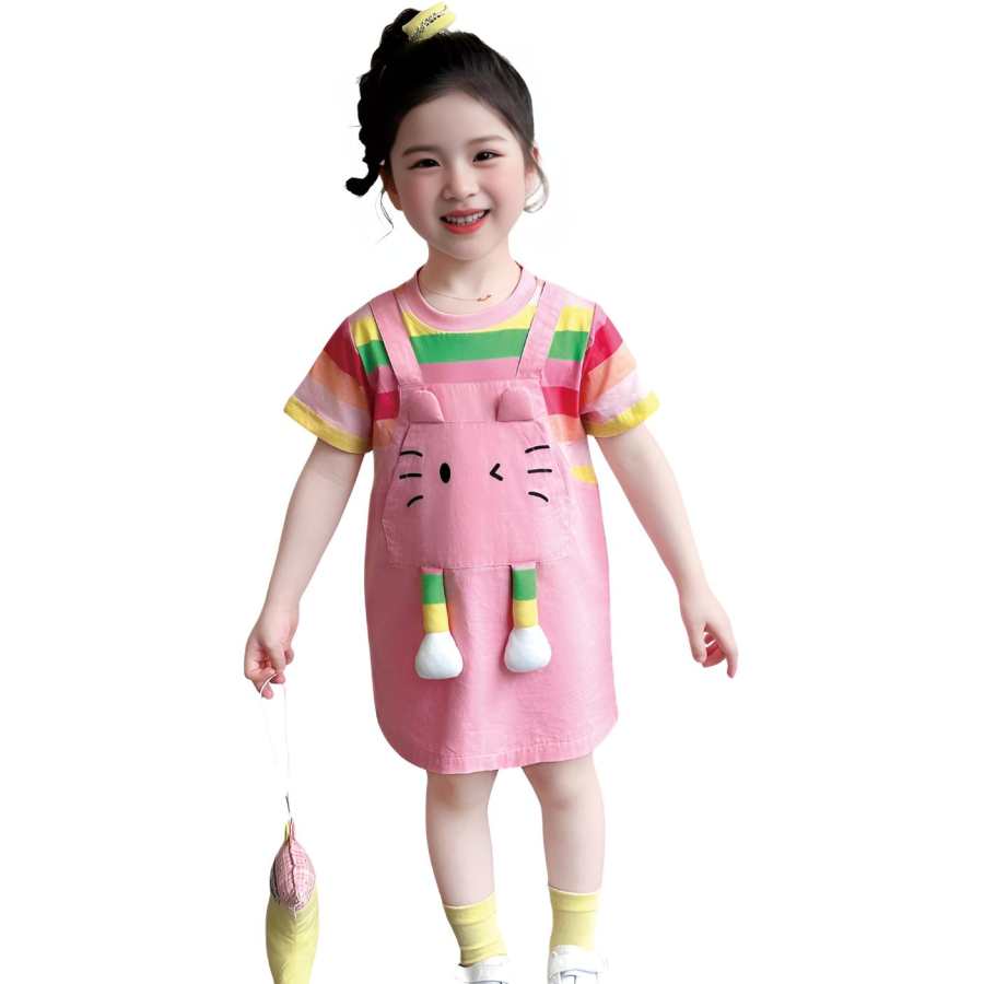 TNTX Kids Dresses Crew Neck Thin Midi Dress Non Stretch