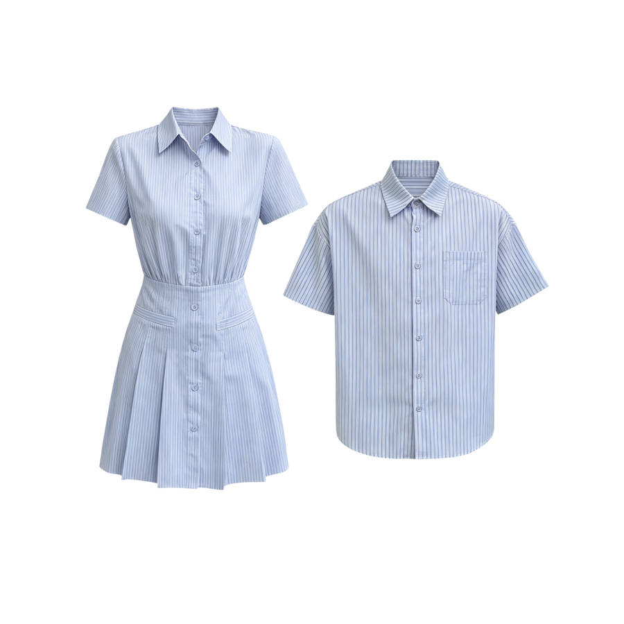 TUSHIFEI Couple Sets Women's Polo Collar Moderate Short Skirt