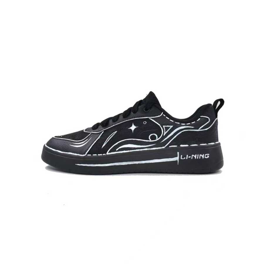 Li-Ning Li Ning Wheat Age Abrasion Resistant Lightweight Low top Skateboard Shoes Men's Black White