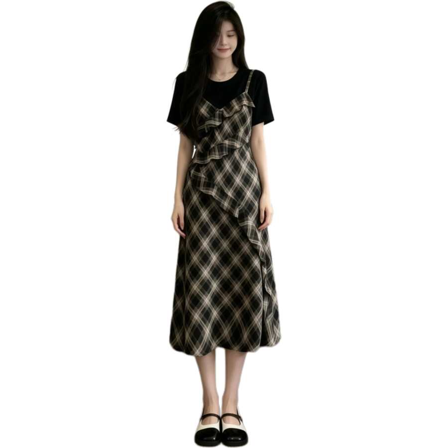 Cotton Gene Two Piece Skirt Sets Women's Camisole Moderate Midi Skirt