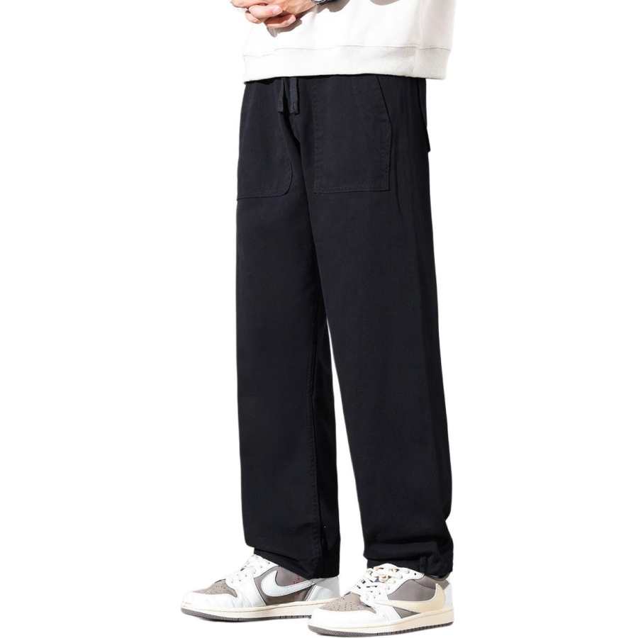 Tonlion Casual Pants Unisex Black Thin Cuffed Pants