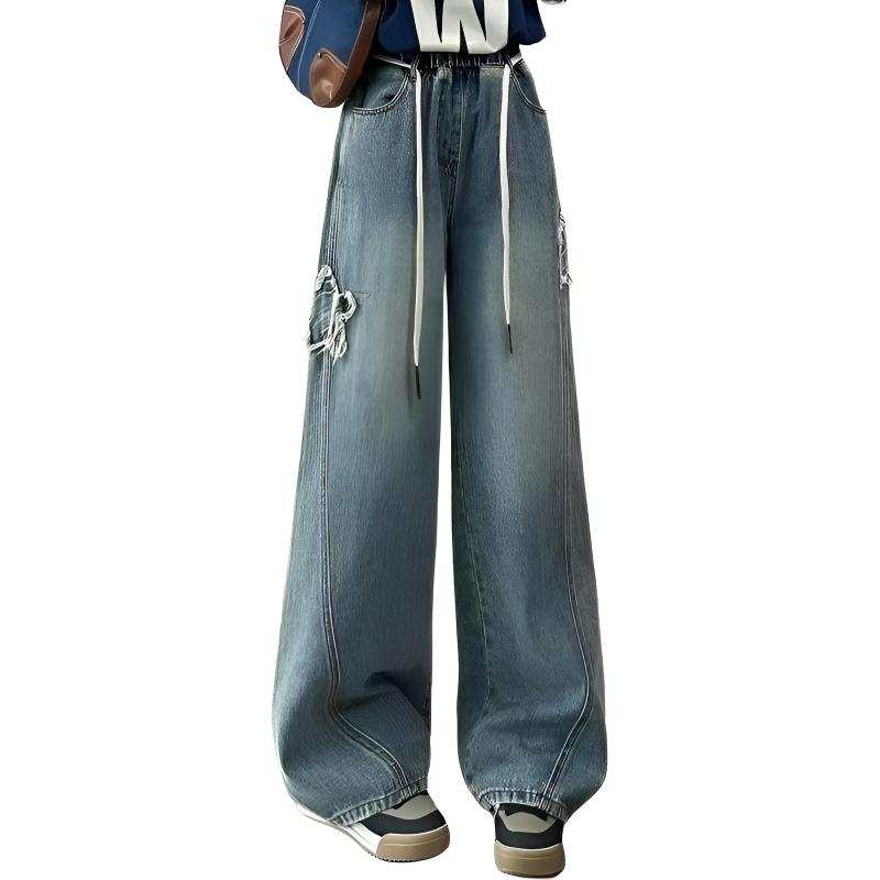 SIXUSICHOU Jeans Women's Vintage Blue Moderate Wide Leg Pants