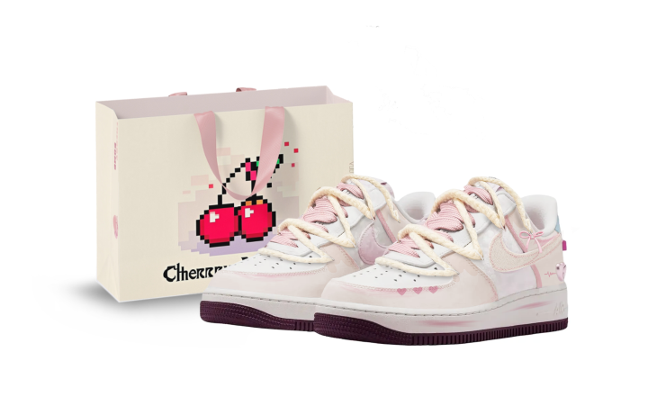 Nike Nike Air Force 1 Cherry Bomb, Heartbeat Coverage Abrasion Resistant Low top Skateboard Shoes Women's Candy