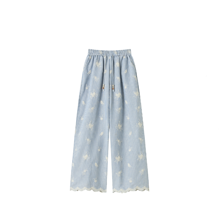 CPAURA Casual Pants Women's Blue Thin Wide Leg Pants
