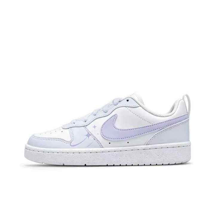 Nike Nike Court Borough Star Leather Cushioning Abrasion Resistant Breathable Low top Kids' Skateboarding Shoes Purple/White