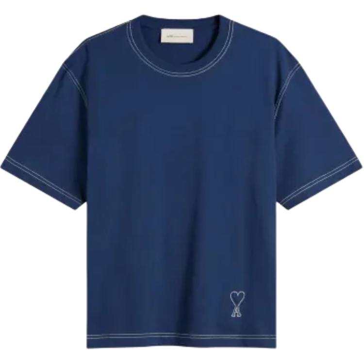 AMIPARIS T Shirts Men's Blue Crew Neck Moderate Other