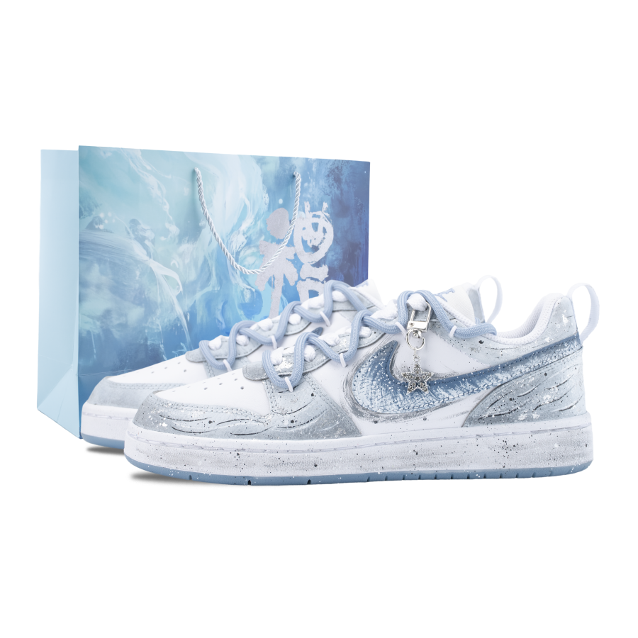 Nike Nike Court Borough Ice Sea Star Crushing Abrasion Resistant Kids' Skateboarding Shoes Gray Blue Teenagers