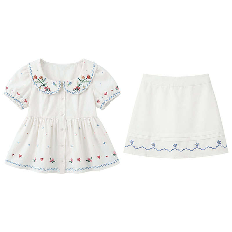 FABRIC PIG Two Piece Skirt Sets Women's Short Sleeved Shirt+Short Skirt Peter Pan Collar Thin Short Skirt