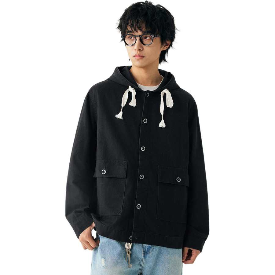 Tonlion Denim Jackets Unisex Black Hooded Non Detachable Moderate Straight Fit
