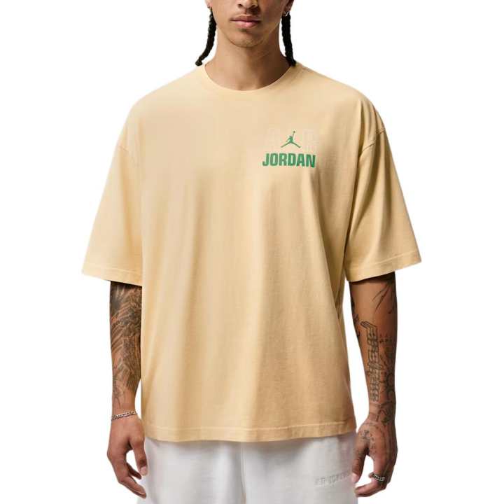 Jordan Jordan Flight T Shirts Men's Lemon/Lucky Green Crew Neck Moderate
