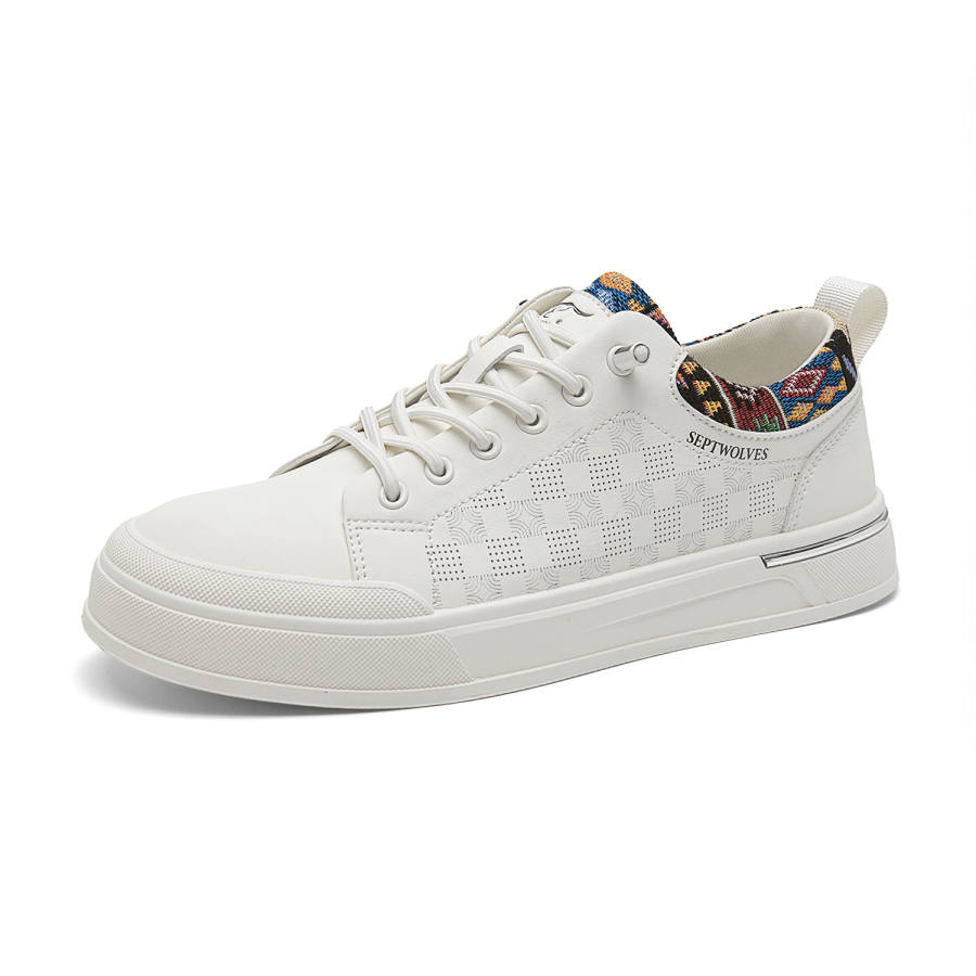 SEPTWOLVES Mesh Breathable White Sneakers Low top Skateboard Shoes Men's