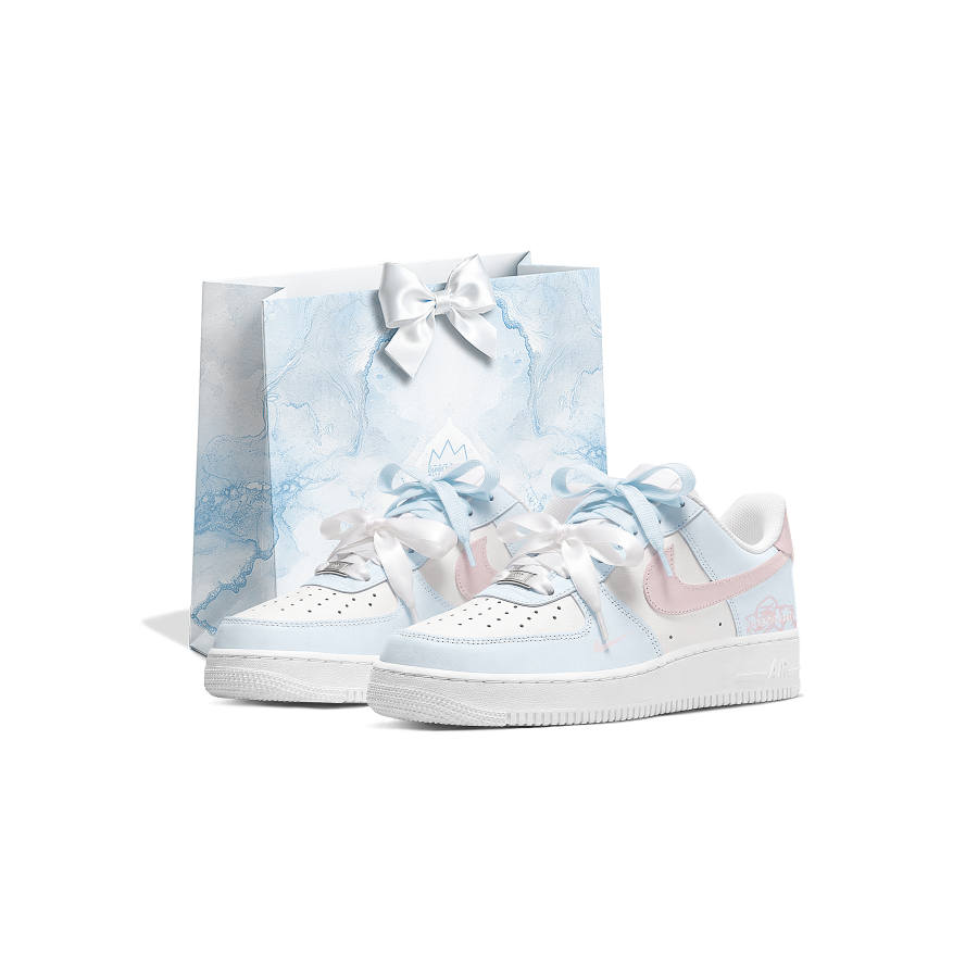 Nike Nike Air Force 1 Couple's Shopping Bag Slip Resistant Height Increasing Low top Skateboard Shoes Women's Blue Pink