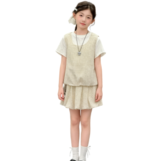 YALU Grade School Two Piece Skirt Sets Crew Neck Thin Short Skirt