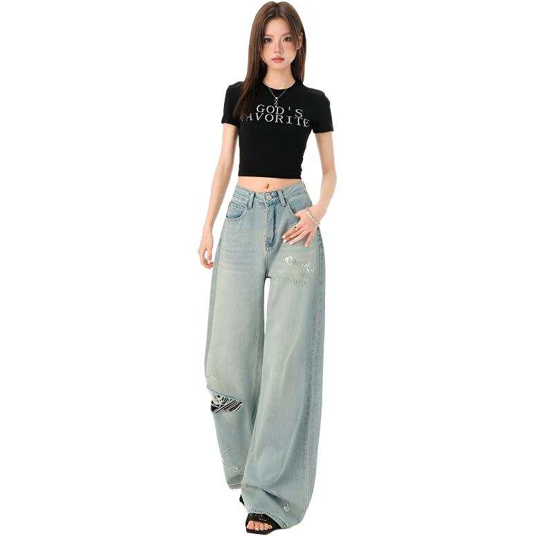 SIXUSICHOU Jeans Women's Blue Pants Thin Wide Leg Pants
