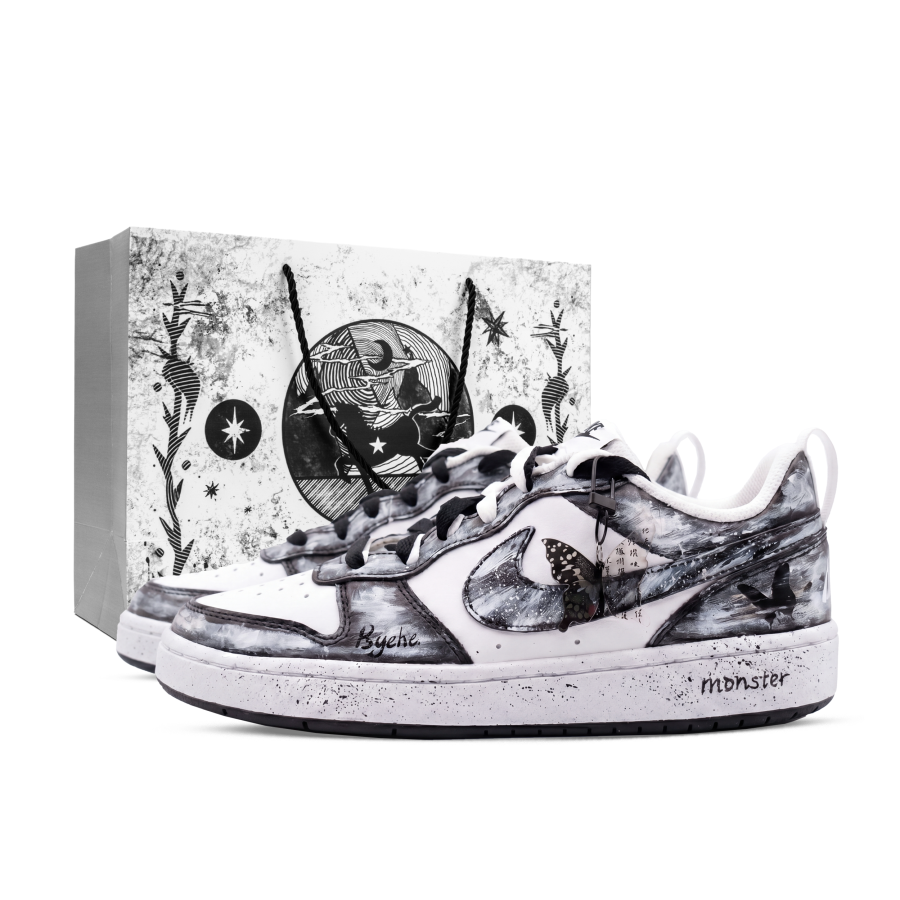 Nike Nike Court Borough Dreamy Metamorphosis, Monster Lab Low top Kids' Skateboarding Shoes Black White Gray Unisex