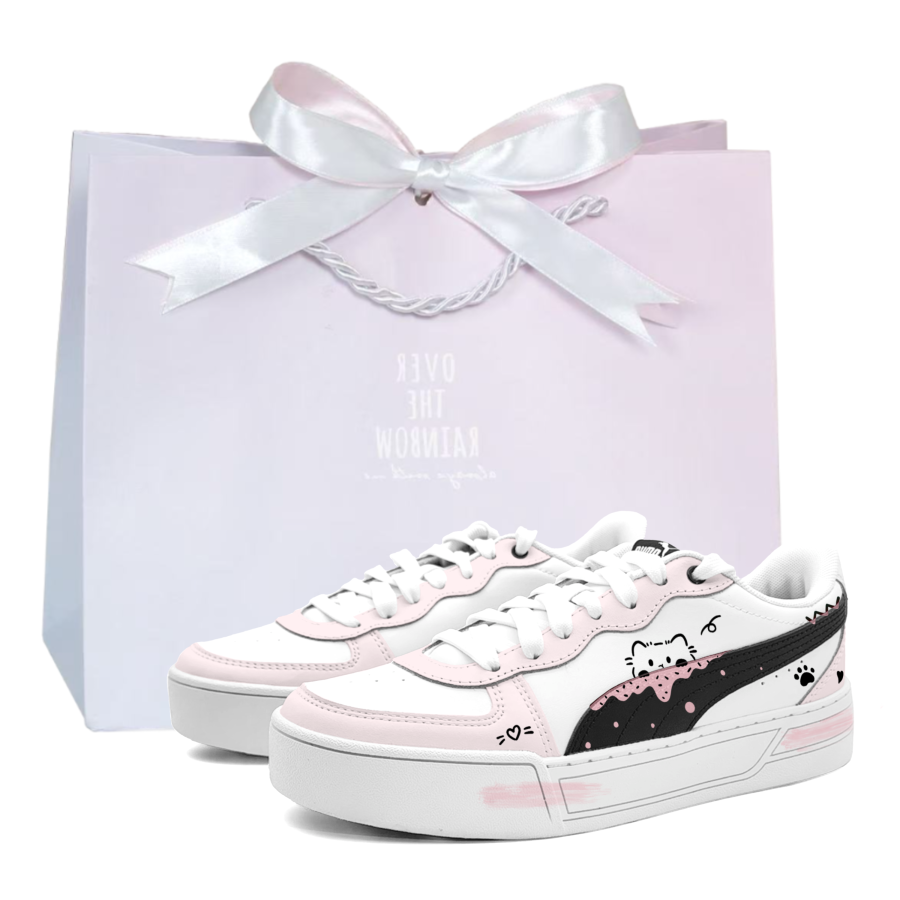 PUMA Skye Catwalk Slip Resistant, Abrasion Resistant, Height Increasing Low top Skateboard Shoes Women's Black Pink