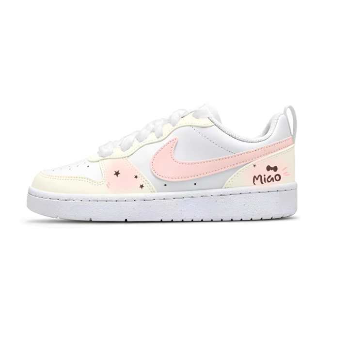 Nike Nike Court Borough Meow Language Leather Cushioning Abrasion Resistant Breathable Low top Kids' Skateboarding Shoes