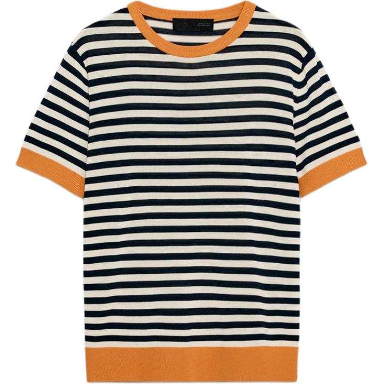 ZARA Knitwear Women's Orange White Crew Neck Moderate
