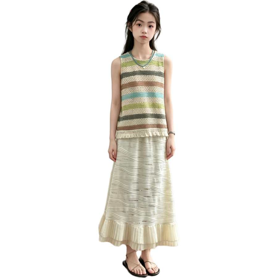 YALU Grade School Two Piece Skirt Sets Crew Neck Thin Short Skirt