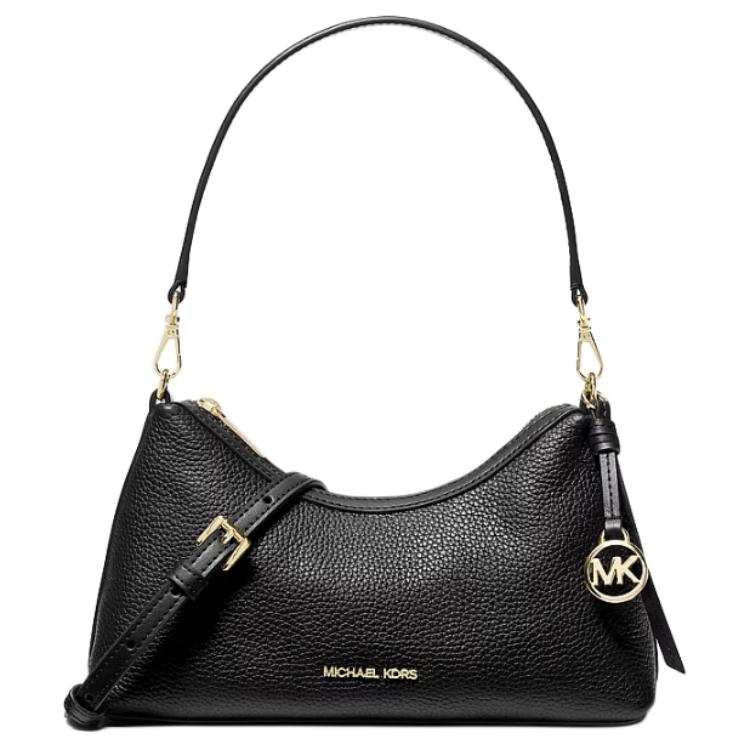 MICHAEL KORS Litchi Grain Leather Shoulder Bag Small Women's Black Charm Included