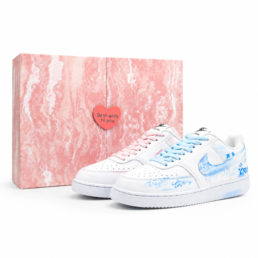 Nike Nike Court Vision 1 Heartbeat Confession For Women's Low top Skateboard Shoes Women's Blue Pink