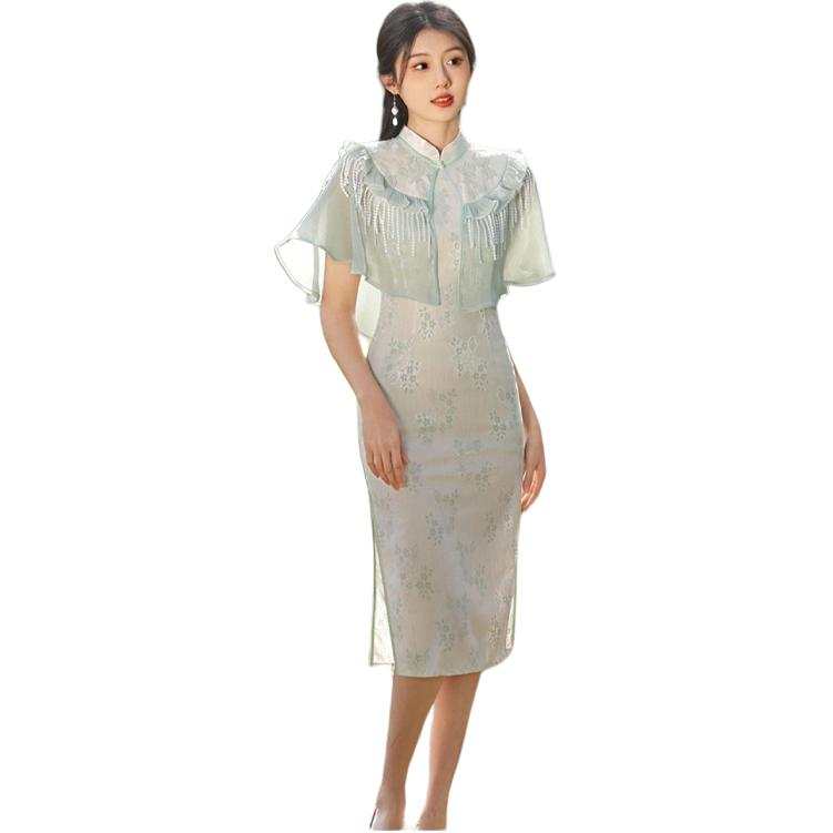 SIXUSICHOU Two Piece Skirt Sets Women's Stand Collar Thin Midi Skirt