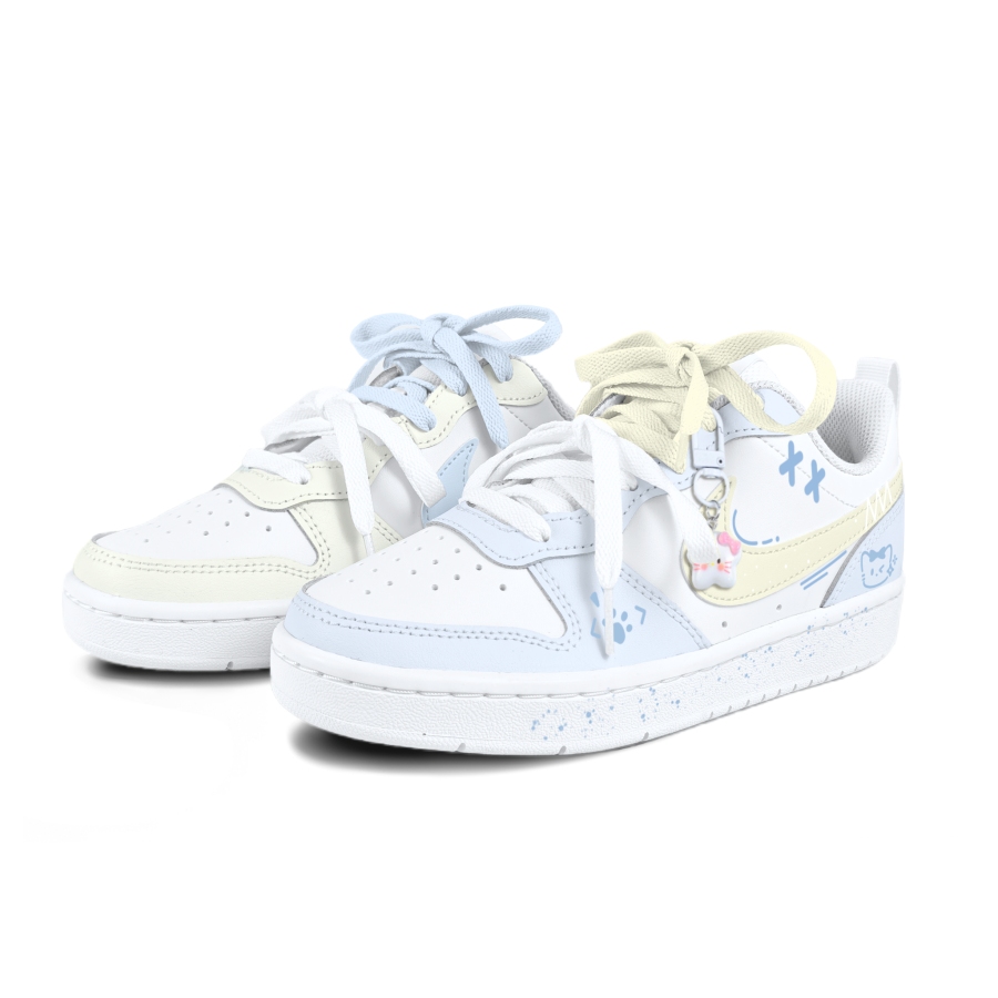 Nike Nike Court Borough Soft Adorable Blue Yellow Mismatched Leather Low top Kids' Skateboarding Shoes Teenagers