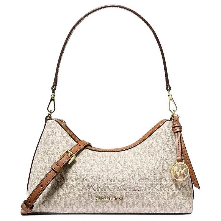 MICHAEL KORS Signature Coated Canvas Shoulder Bag Small Women's White Charm Included