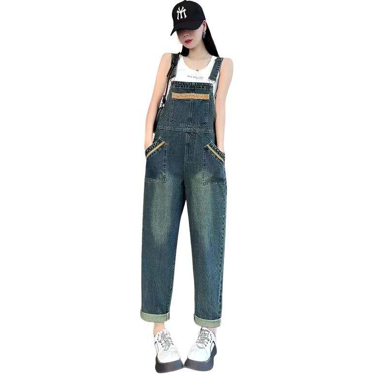 SIXUSICHOU Overalls Women's Vintage Blue Moderate Overalls